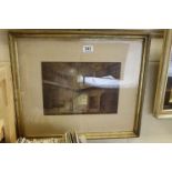 Gilt framed mixed method painting view of a galleried interior