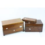 Three vintage wooden Boxes to include a 19th Century example with pull out drawer and internal