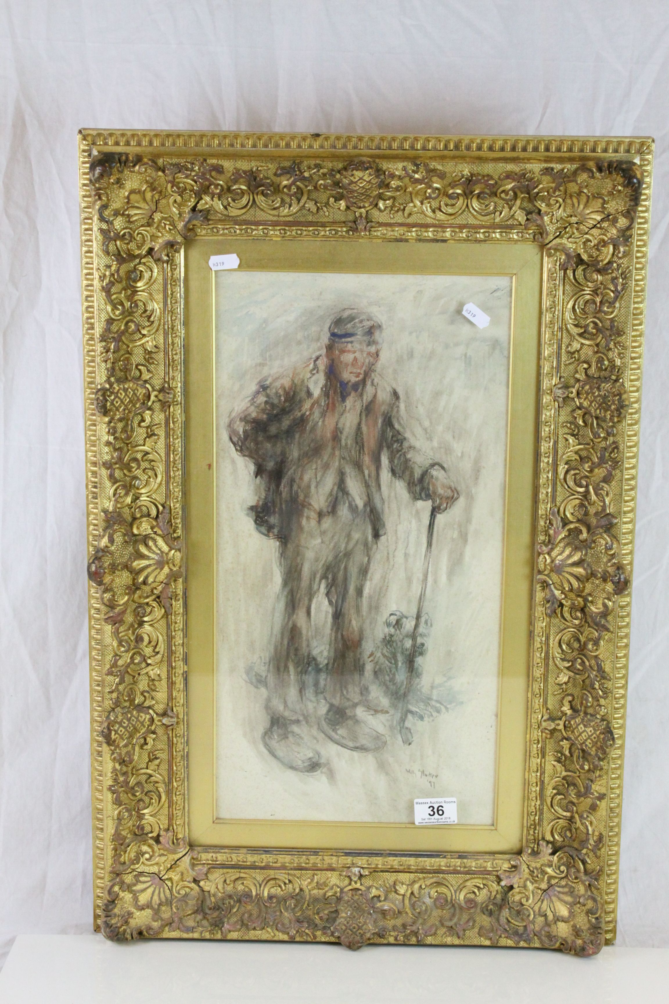 Ornate Gilt framed & glazed Watercolour of a Dutch Peasant, signed Willy Sluiter '97 (1873 - 1949)