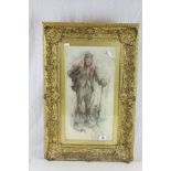 Ornate Gilt framed & glazed Watercolour of a Dutch Peasant, signed Willy Sluiter '97 (1873 - 1949)