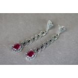 Pair of Silver Drop Earrings set with Rubilite and Marcasites