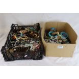 Two boxes of assorted vintage costume jewellery to include necklaces, bangles, earrings, rings,