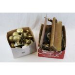 Quantity of Brass Door Knobs, Two Brass Letter Boxes and a Quantity of Horse Brasses
