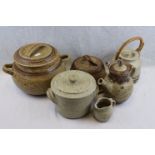 Six items of 1970's Alderney Studio Pottery including Two Lidded Tureens, Teapot, Coffee Pot, Cheese