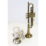 Two vintage Trumpets to include a Brass one marked "Manhattan" and a Silver plated example marked "
