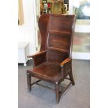 18th / 19th century Oak and Elm Lambing or Crofter's Chair with Winged and Three Panel Back and