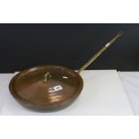 Vintage French Hammered Copper Skillet Pan with Lid and Brass Handle