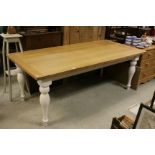 Large Oak Effect Dining Table with Painted Base and one additional leaf, 250cms long when fully
