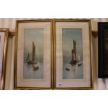 Pair of Early 20th century Watercolour Seascapes with Fishing Boats, Morning and Evening Tide,