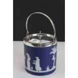 Antique Cobalt Blue Jasperware Biscuit Barrell