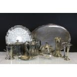 Collection of Silver Plate including Oval Gallery Tray, Pair of Trumpet Vases, Teapots, Sugar