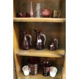 Collection of Glass including Three Whitefriars Ruby Red Jugs, Two Whitefriars Ruby Red Vases, Red