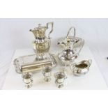 Collection of Silver plate to include Teapots and a covered dish etc