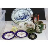 Box of mixed collectables, mainly ceramics and glass to include an early Delft style meat plate