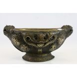 Asian Temple style wooden bowl with Brass lining and ornate Brass detailing