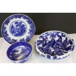 Phoenix Ware blue & white shallow bowl with floral design, an Adams shallow bowl & a Royal