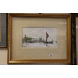 Harold Crouch Watercolour of Thames Barges near Maldon, gilt framed