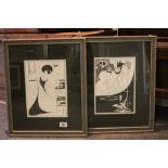 After Aubrey Beardsley pair of print portraits of Art Nouveau ladies