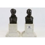 Pair of French Bronze busts with Marble plinths, both marked "Chardigny 1854" & maker marked "Hy