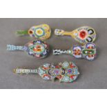 Five Vintage Italian Micro Mosaic Guitar / Banjo Shaped Brooches