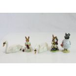 Two Beswick ceramic Swans, numbers 1684 & 1685, Beswick "Pig-Wig" & two Royal Doulton Bunnykins
