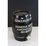 Iron Bound Wooden Sherry Barrel marked ' Gonzalez Byass, Concha Medium Amontillado Sherry ', 36cms