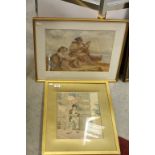 19 / 20th century Watercolour Portrait of a Boy Match Seller together with Watercolour of children