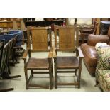 Pair of Late 19th / Early 20th Oak Carver Chair, the panel backs carved with a Tree Design and