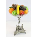 Vintage Silver plated Fruit bowl Centrepiece with Dragon decoration and cut glass bowl with