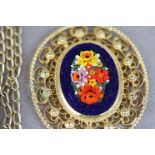 Italian Filigree Micro Mosaic Pendant and Chain