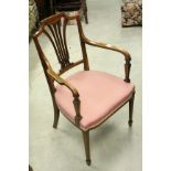 Edwardian Mahogany Inlaid Sheraton Revival Elbow Chair