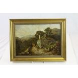 Gilt framed Oil on canvas of a Country Farmhouse scene and signed T Creswick