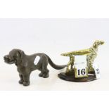 Brass & Wood desk top Calendar with Irish Setter plus a cast metal Nutcracker with patent numbers to