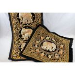Two Indian Wall Hanging embroidered and stuffed in gold coloured threads, sequins and beads