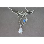 Silver Art Nouveau Style Pendant Necklace set with Opals