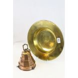 Victorian Copper Jelly Mould, Art Deco Copper Light Shade Holder and a Brass Bowl