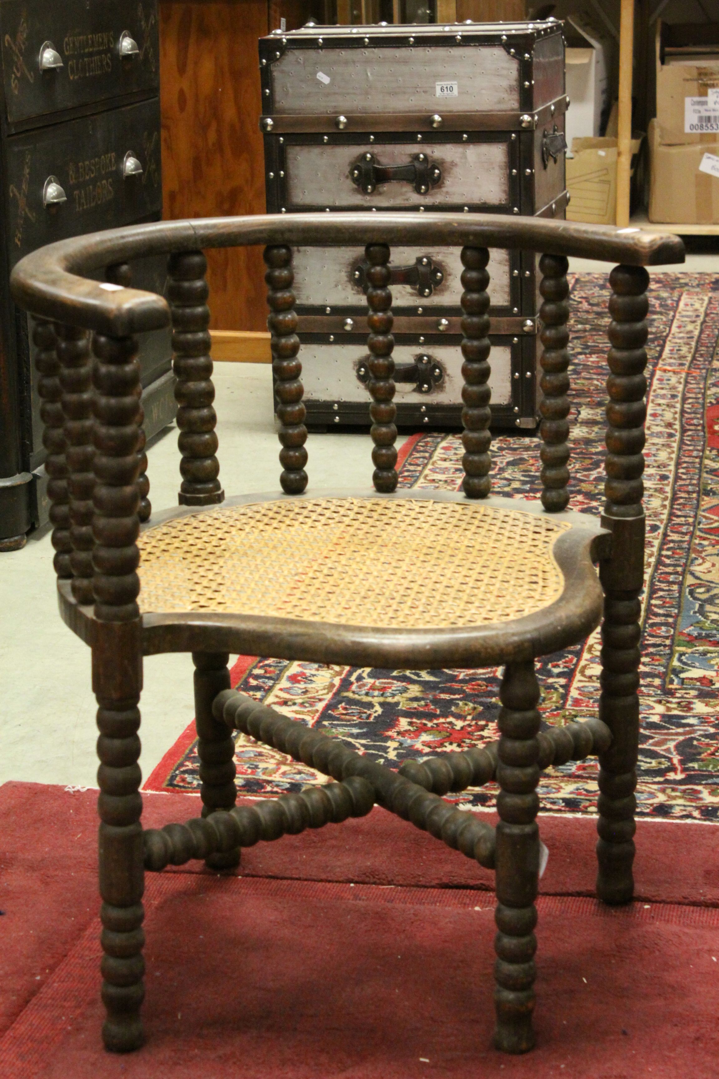 Early 20th century Oak Tub Corner Chair with Bobbin Supports and Cane Seat - Image 3 of 4