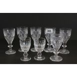 Set of six cut Crystal drinking glasses and a smaller pair
