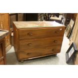 Ercol Light Elm Chest of Three Long Drawers with glass cover to top, approx. 67cms high x 90cms