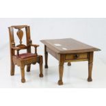 Apprentice style Oak desk with drawer and chair with upholstered seat