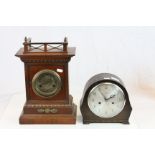 Two vintage wooden cased Mantle clocks, one marked "Junghans" to the movement