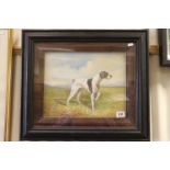 Ebonised Framed Oil Painting of a Pointer Dog in Landscape