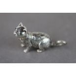 Silver Figure of a Cat with Emerald Eyes
