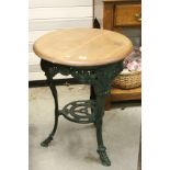 Circular Pub Table with Green Cast Metal Base, the three legs with Ram's Head Masks, approx. 60cm