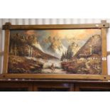 Oil on Canvas of Mountainous Alpine Scene signed Backhem? contained in a Wooden Oxford Style Frame