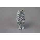 Unusual Silver Two Section Owl Pin Cushion and Thimble