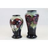 Two vintage Moorcroft Burslem ceramic vases with Pansy design