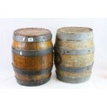 Two vintage Coopered Oak Barrels with Leather seat tops and studded detailing