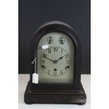 Large Vintage Wooden Cased Mantle Clock with Silvered Dial and Westminster Chimes