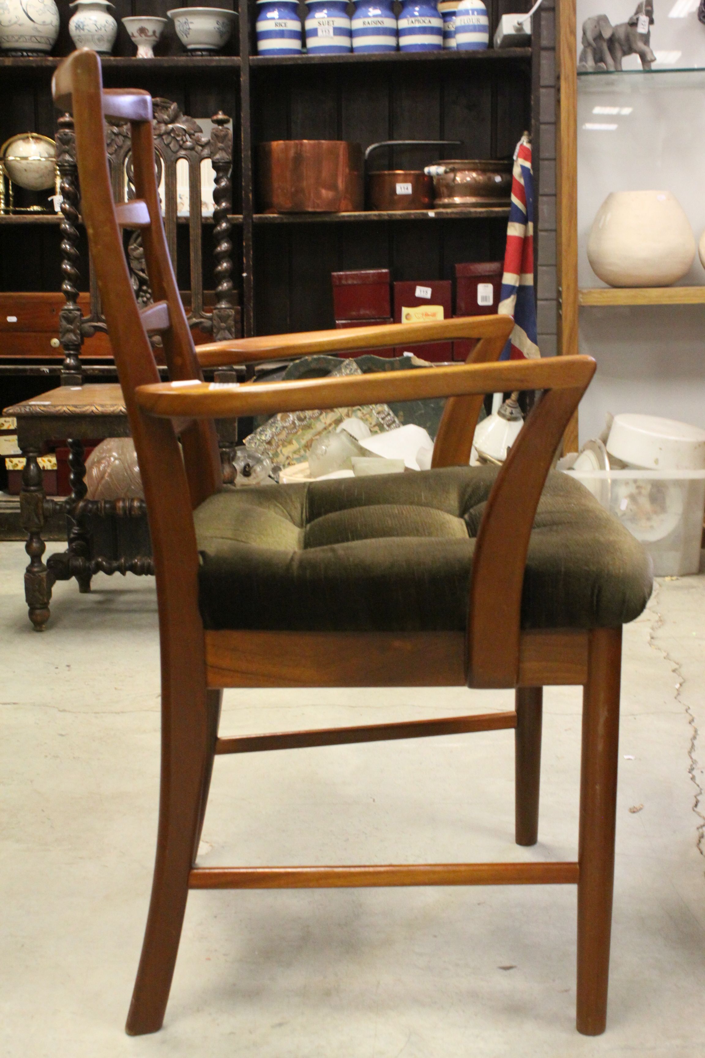 Retro Danish Style Teak Elbow Chair with Padded Seat - Image 7 of 7